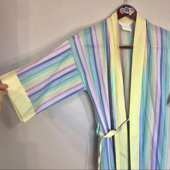 Vintage Vico Viola rainbow pastel striped cotton night shirt robe with tie - Picture 3 of 8
